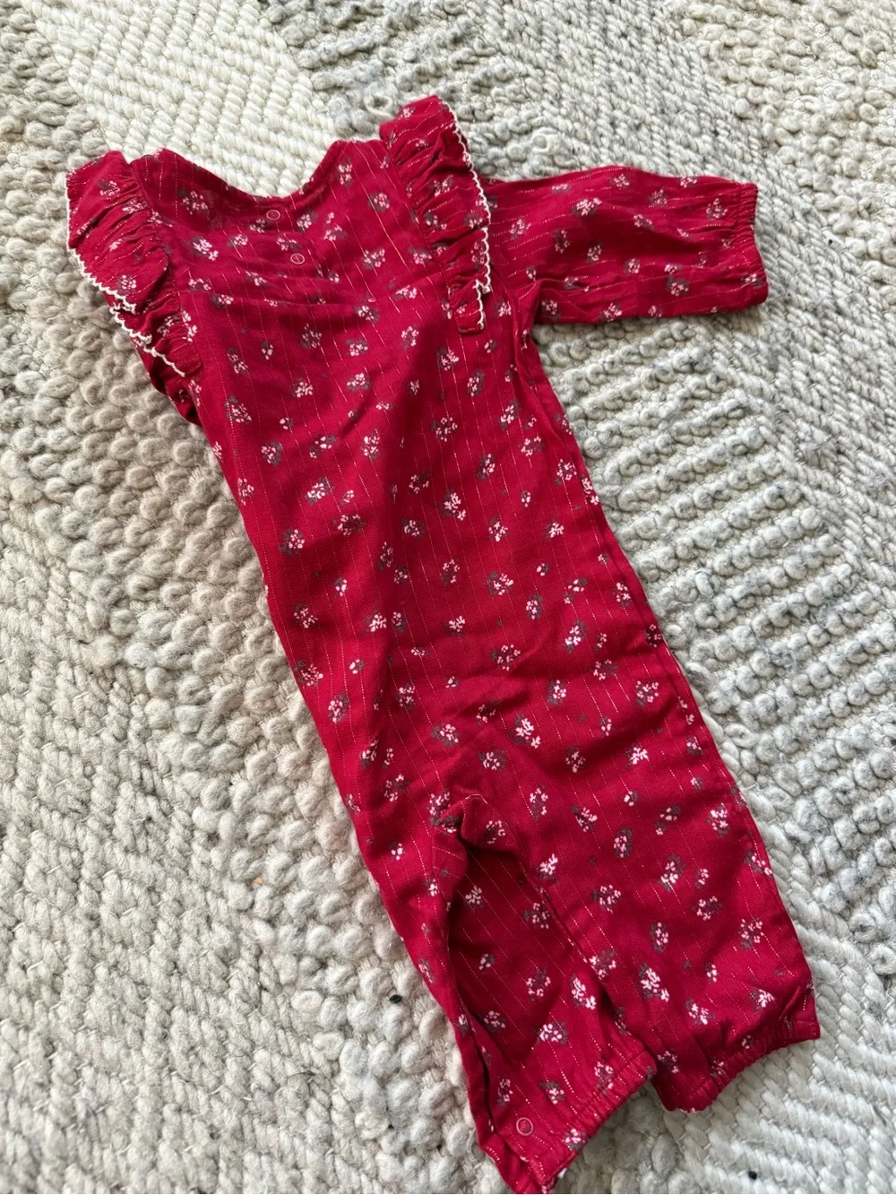cloud island Red Floral Baby Romper with Gold Stitching 3-6 months nwt